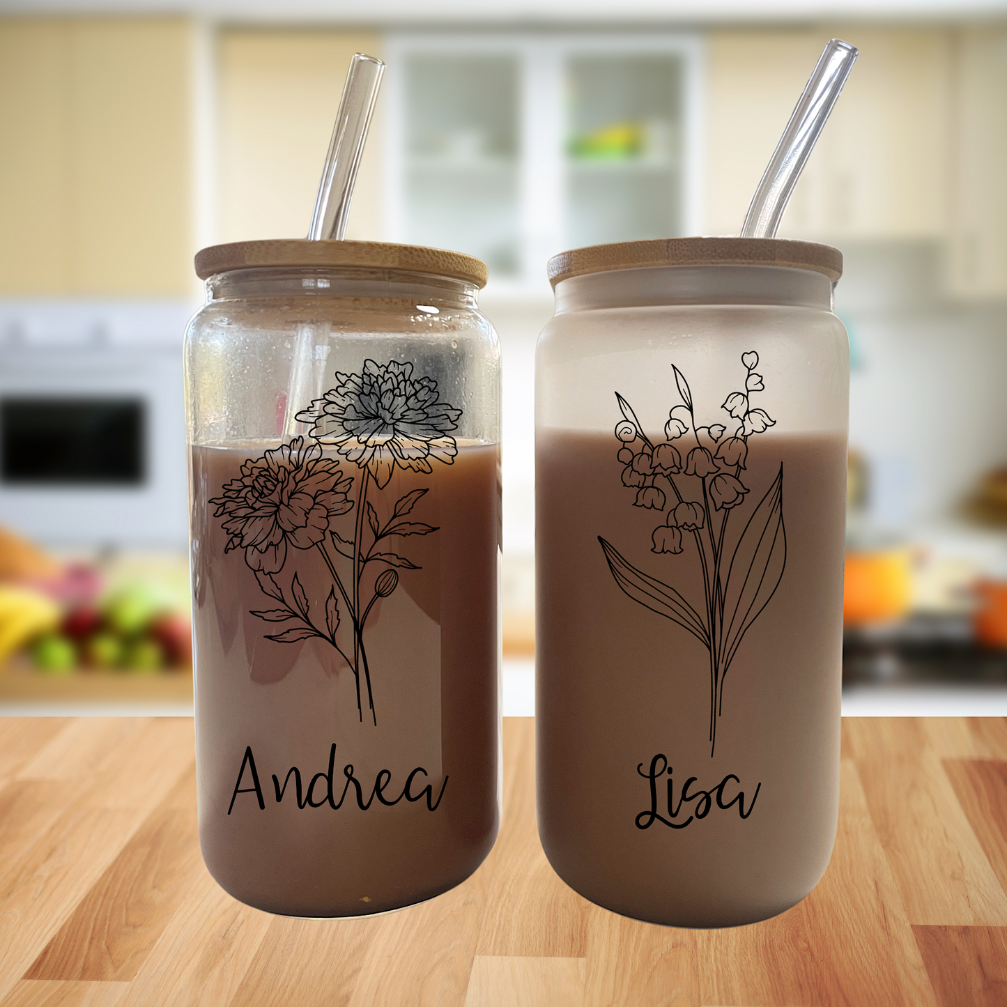 Personalized Glass Tumbler with Birth Month Flower