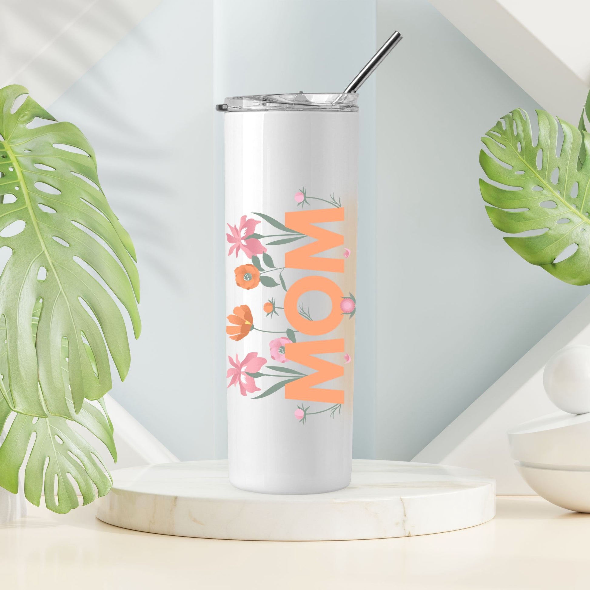 Personalized Floral Tumbler With Lid and Straw 20oz